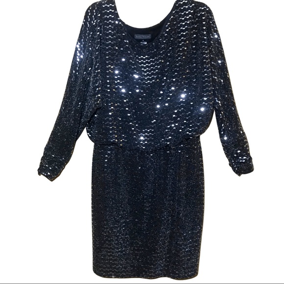 Jessica Howard Metallic black silver dress size 12 dress can fit larger size - Picture 3 of 11